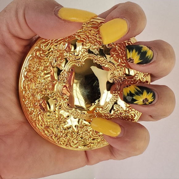 Ornate Gold plate Intricate Compact Purse Mirror VTG Vanity Portable Makeup New - Picture 5 of 10